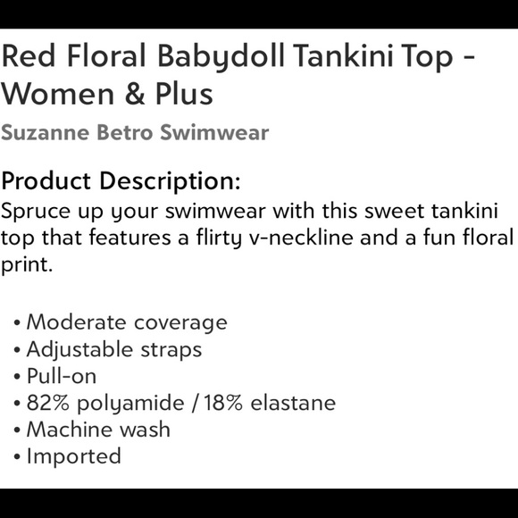 🌟NWT🌟 Red Floral Babydoll Tankini Top - Picture 6 of 6